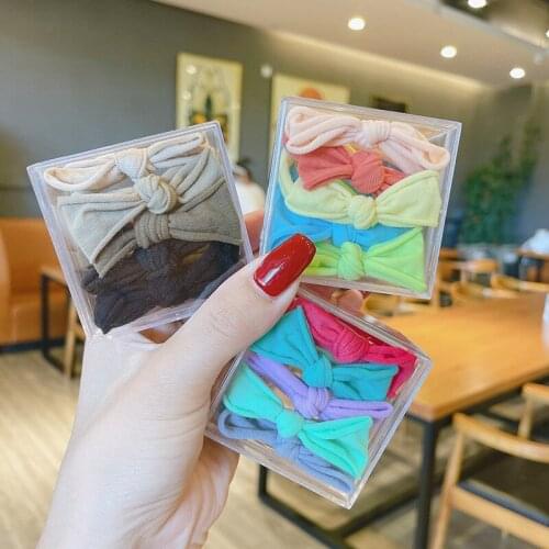 5PCS/Set With Box 6CM Diameter Black Color Bowknot Elastic Hair Band For Girl Woman High Elastic Rope Autumn Winter