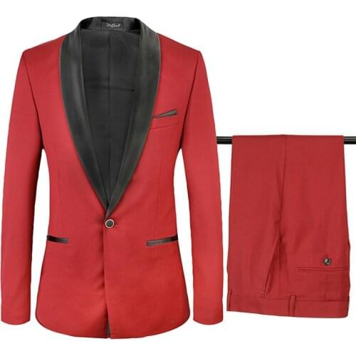 Annual meeting Men Suits 2020 Blazer With Pants Slim Fit 2 Pieces Casual One Button Jacket Set Party Host red Wedding men suit