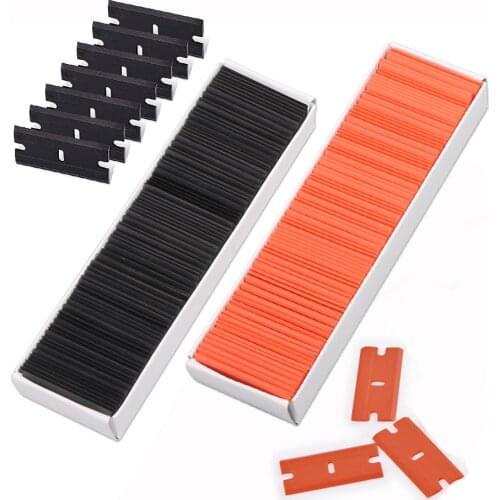 FOSHIO 100/200pcs 1.5" Plastic Razor Blade Carbon Fiber Vinyl Squeegee Cleaning Tool Car Wrapping Sticker Remover Window Tinting