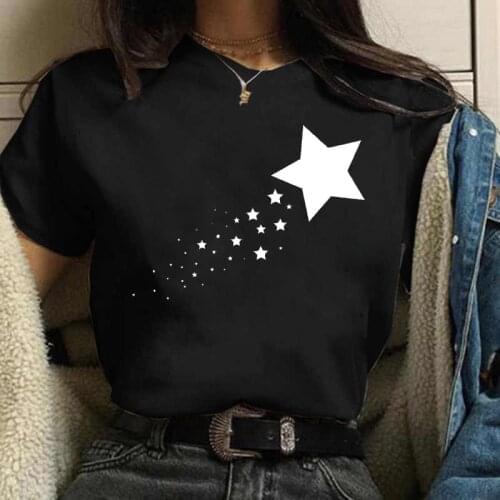 Kawaii Graphic Star Printing Women T Shirts Cute Summer Vogue 90s Style Casual Fashion Aesthetic Print Female Clothes Tops Tees