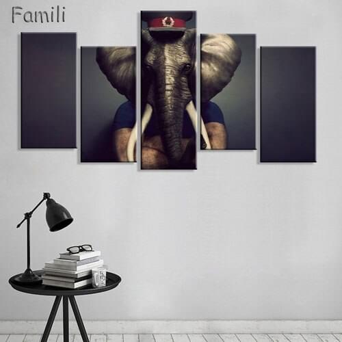 5 Pcs Animal Art Children Living Room Decoration African Elephants Canvas Printed Painting Wall Hanging Home Decor Unframed