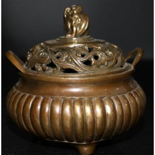 China brass double ear Incense burner crafts statue