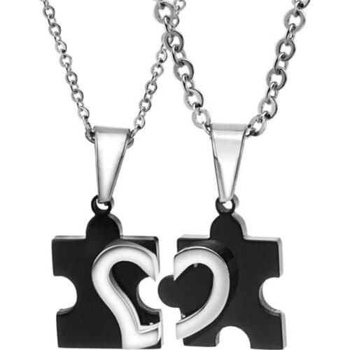 Matching 2 Polished Stainless Steel Heart Puzzle Piece Pendant Birthday Jewelry Gifts for Couples Best Friends Dropshipping
