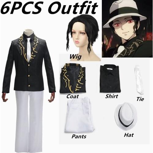 Anime Demon Slayer Kimetsu no Yaiba Cosplay Kibutsuji Muzan Costume Uniform Hat Suit Halloween Costume Men Women Custom Made