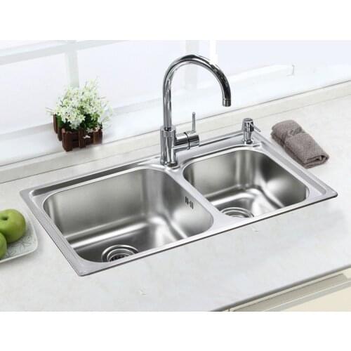Sink Double-slot Kitchen Simple 304 Thick Stainless Steel With Wall Brackets, Sink, Balcony, Hand-washing Sink