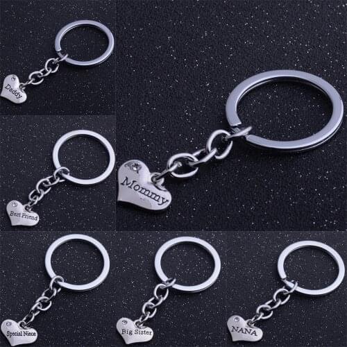 Love Heart Mothers Fathers Niece NANA Grandma Sisters Best Friends Crystal Keyring Keychain Dad Mom Key Chain Key Ring Keyfob