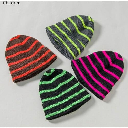 Fashion Casual Children Caps Baby Girl Boy Striped Hat Winter Warm Kids Beanie Hat Crochet Elasticity Woolen Knitted Hats