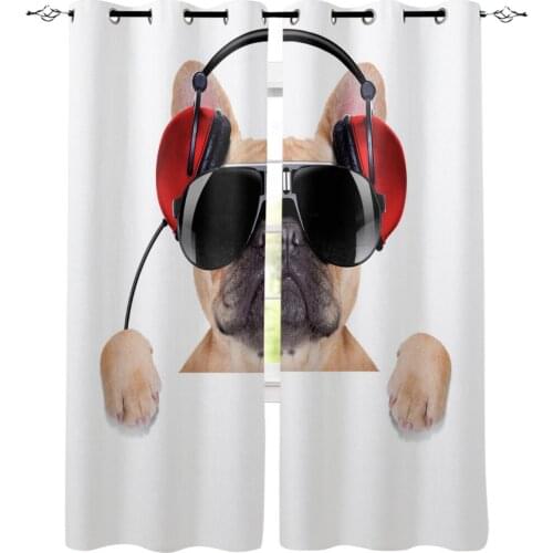 Dog Pet Fashion Sunglasses Music Bulldog Window Living Room Kids Room Kitchen Drapes Curtain Panels With Grommets Home Decor