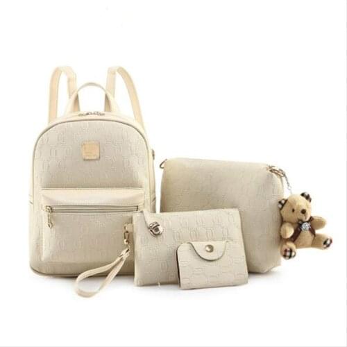 Fashion Composite Bag Pu Leather Backpack Women Cute Bear Set Shoulder Bags School Backpacks For Teenage Girls Cardbags