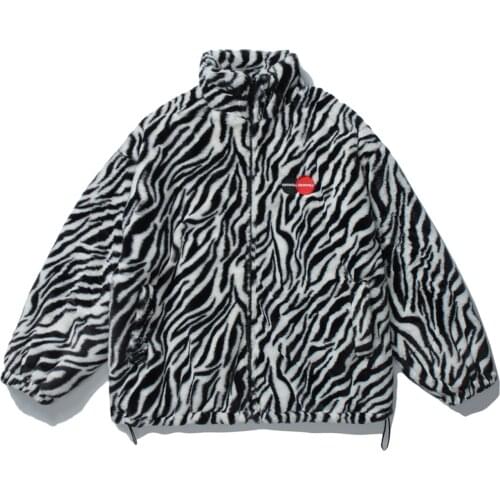 LACIBLE Hip Hop Parka Jacket Men Streetwear Retro Zebra Pattern Lambswool Jacket Coats 2020 Winter Harajuku Jacket Warm Outwear