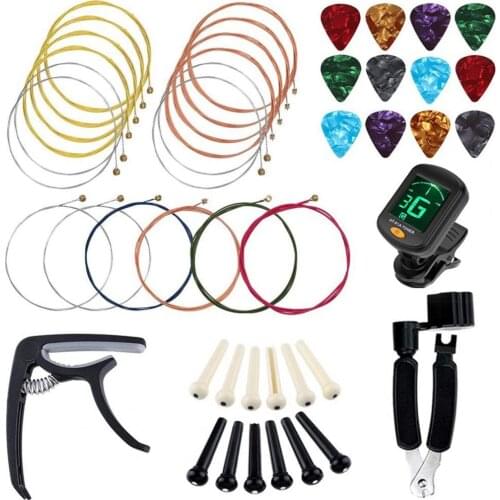 Guitar Accessories Kit Instrument Tuner 3 in 1 Restring Tool Picks Capo Strings for Music Equipment Accessories Attachment