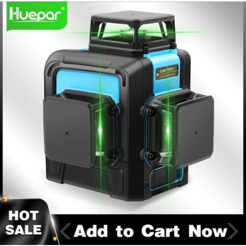 Huepar 12 Lines 3D Cross Line Laser Level Green Laser Beam Line with Li-ion battery Self-Leveling 360 Vertical & Horizontal