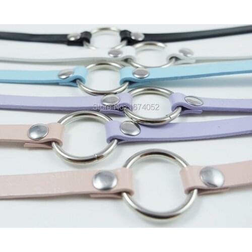 Lolita Punk Rock Cosplay Harjauku Handcrafted Handmade Real Leather O Round Collar Clasp Choker Necklace