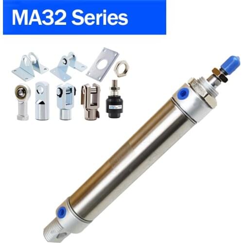 Free shipping Pneumatic Stainless Air Cylinder 32MM Bore Double Action Mini Round Cylinders MA32x100-CA-S MA32x50-CA-S ect