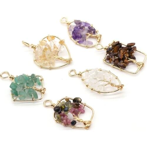 Natural Stone Crystal Gravel Pendant Clear Quartzs Amethysts Citrines Charm for Earring Necklace Jewelry Making Size 20-40mm