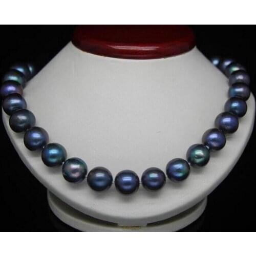 Stunning 10-11 mm tahitian round black green pearl necklace 18inch 36"