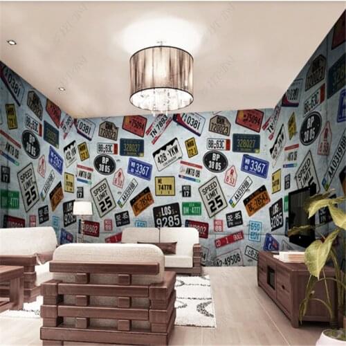 Retro Nostalgic License Plate Simple European Wallpapers Industrial Decoration Style Whole House Background Wall Paper Mural