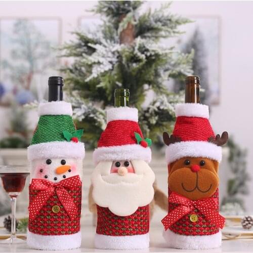 1PC Christmas Red Wine Bottle Covers Bag Linen Holiday Santa Claus Champagne Bottle Cover Christmas Table Decorations for Home