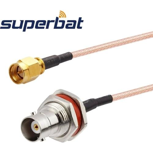 Superbat BNC Jack Bulkhead with O-ring Straight to SMA Plug Straight Pigtail Cable RG316 30cm