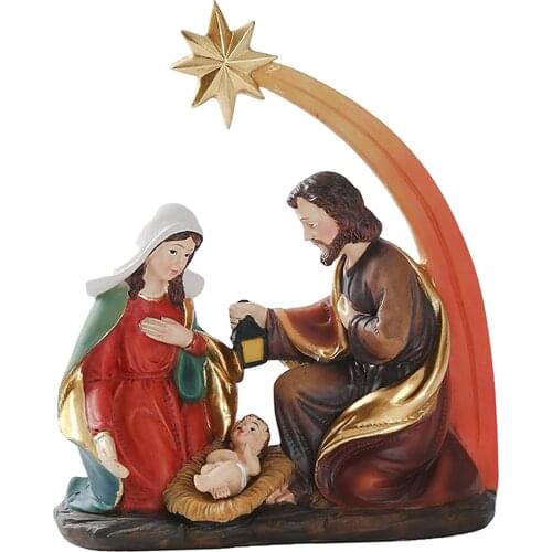 Traditional Resin Small Christmas Nativity Figurine Display Ornament Mary Joseph Home Decor Nativity Figurine Holy Family Statue