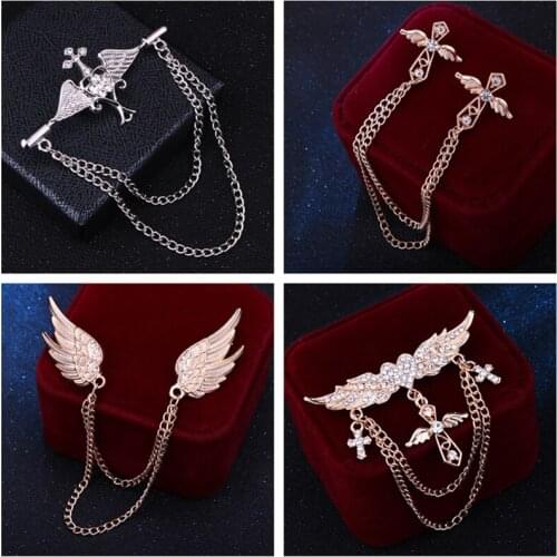 15 Style Retro Vintage Metal Angel Wing Cross Chain Mens Brooch Pin Suit Badge Buckle Collar Pins Jewelry Accessories for Women