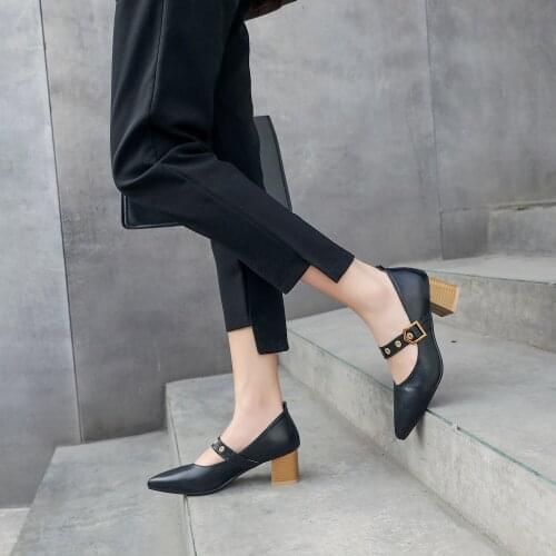 Concise Elegant Pointed High Heels Fashion Comfort Thick with Womens Shoes Black Suede Single Shoes Professional Work Shoes