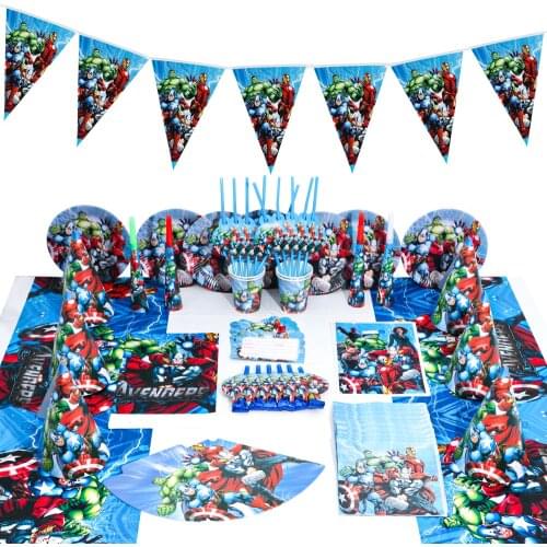 Cartoon The Avengers Style 106Pcs Baby Shower Kids Birthday Decorations Wedding Event Party Supplies Tableware Sets For 10people