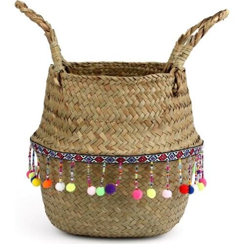 22x20 Seagrass Wickerwork Basket Rattan Foldable Hanging Flower Pot Planter Woven Dirty Laundry Storage Basket Toy Storage