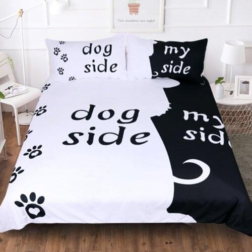 3pcs White Bedding Set King Size Quilt Cover Black And White Cute Cartoon Cat Print For Couples Bed Cotton Cover Queen