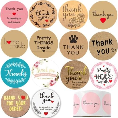500 Pcs/roll Pink Thank You Stickers Thank You for Your Small Business Sticker Envelope Gift Party Baking Kraft Paper Love Label