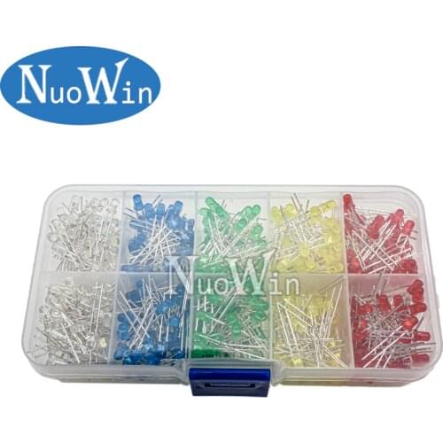 5x100pcs=500Pcs 3MM LED Diode Kit Mixed Color Red Green Yellow Blue White + BOX