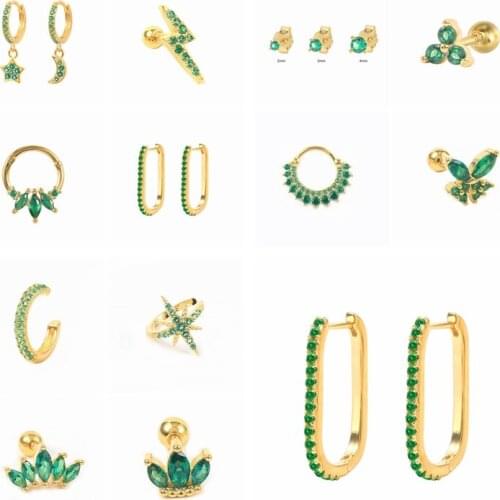 CANNER Real 925 Sterling Silver Stud Earring Green Zircon Earring For Woman Girl Pendientes Oorbellen Bling Crystal Fine Jewerly