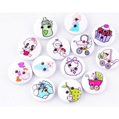 Free shipping -100PCs (10 Style Can Choose) Round Random Mixed Lovely Pattern Wood Painting Sewing Buttons Scrapbooking 15mm