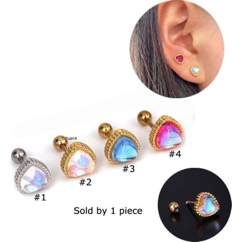 1 Piece Heart Shape Cartilage Helix Lobe Earrings Stud Stainless Steel 20 Gauge 6 mm Length