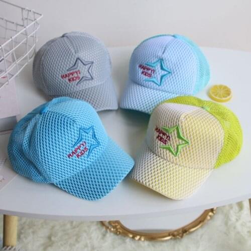 Letter Star Embroidery Kids Baseball Cap Summer Mesh Solid Color Snapback Hip Hop Cap Children Sun Hats