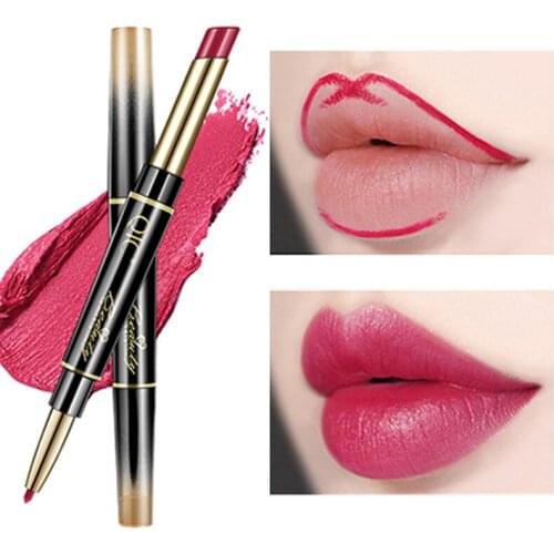 1Pcs Double-Headed Lipstick Lip Liner Waterproof Long-Lasting Brighten Skin Tone Non-Stick Cup Convenient 14 Color Beauty Makeup