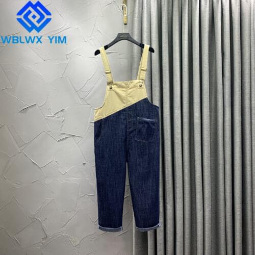 Denim Jumpsuit Women Spring Summer Fashion Patchwork High Waist Suspenders Jeans Pocket Loose Plus Size Denim Overalls Female