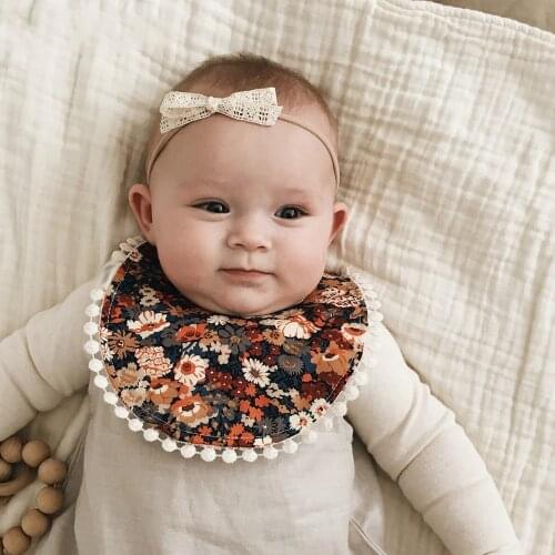FOCUSNORM 25 Colors Kids Baby Girls Boys Bib Headband Set Flower Print Strappy Burp Cloth+ Bowknot Hairband