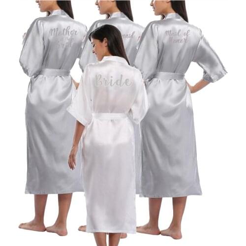 2019 New Grey Bride Bridesmaid Robe Mother Sister of The Bride Wedding Gift Bathrobe Kimono Satin Robes Sleepwear