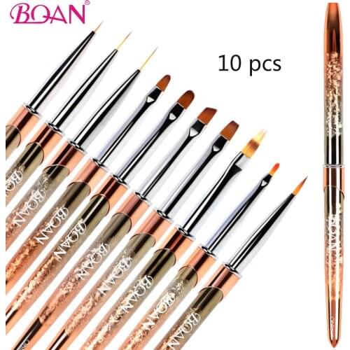 BQAN 10 Pcs Rose Gold Nail Art Brush UV Gel Extension Brush Gradient Nail Brush Line Painting Brush Nails Acrylic Drawing Brush
