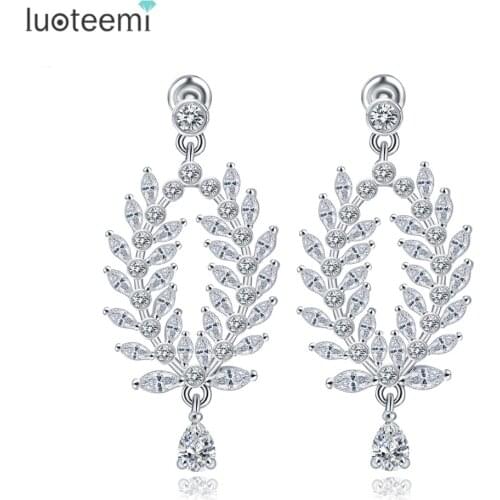 LUOTEEMI Luxury White Gold-Color Marquise Cut With Waterdrop Cubic Zirconia Stud Earring For Women Fashion Jewelry Bijoux