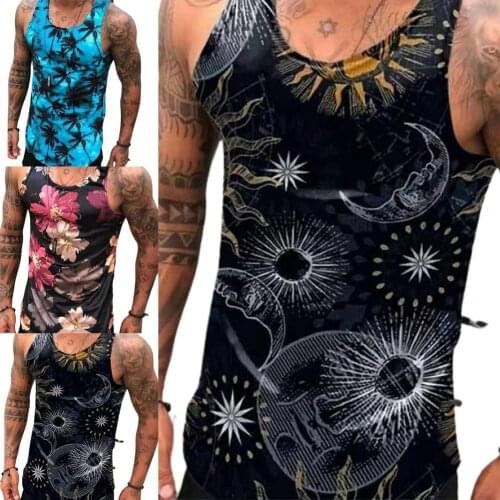 Mens Tanks Vest Round Neck Breathable Sportswear Men Summer Printing Tanks Top Bodybuilding Fitness Gym Tee Shirt Male Clothes