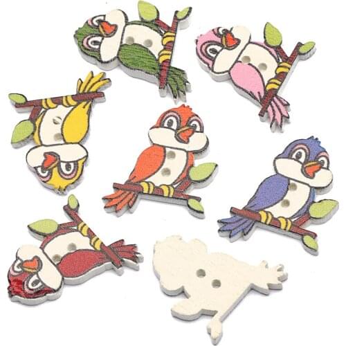 Mixed 50pcs Cute Cartoon Bird Buttons 26x20mm Handmade Sewing Childrens Clothing Decoration Scrapbook Diy Wooden Crafts