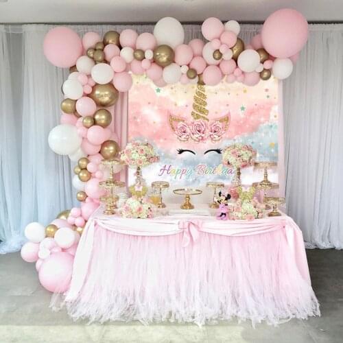 Unicorn Theme Birthday Party Supplies Set White Pink Balloon Garland Arch Unicorn Background For Baby Shower Girl Birthday Decor