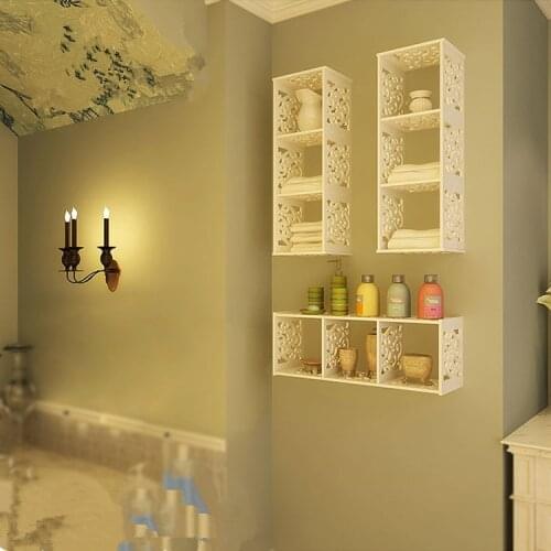 Kitchen organizer Bedroom living room wall shelf hanging creative simple lattice decoration router storage rack free punch rack