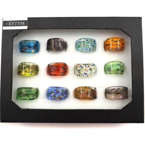 Wholesale 12pcs Handmade Colorful Foil Spot Glass Rings Match With Clothes, Unique Murano Glass Jewelry