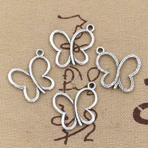 30pcs Charms Hollow Butterfly 20x19mm Antique Bronze Silver Color Pendants DIY Crafts Making Findings Handmade Tibetan Jewelry