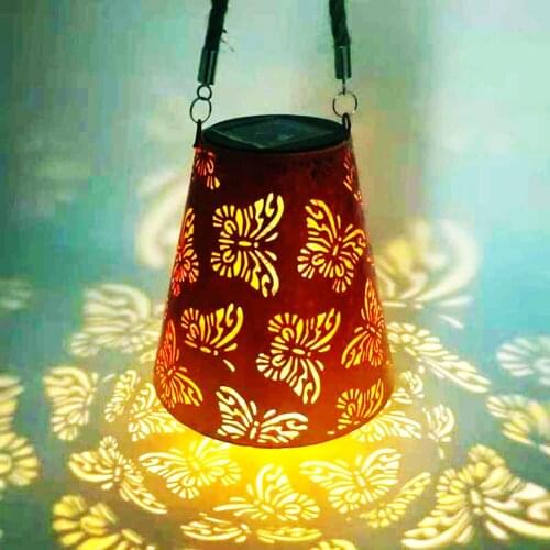 Butterfly Projection Hanging Lamp Solar Yard Lamp Garden Iron Art Hollow-out Light Outdoor Decor For Courtyard Patio Lawn Porch