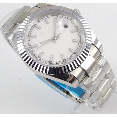 Luxury Fashionable 40MM Sapphire Glass Nologo Sterial white Big Face Dial Mens Watch Date Diaplay Miyota Automatic Watch Men