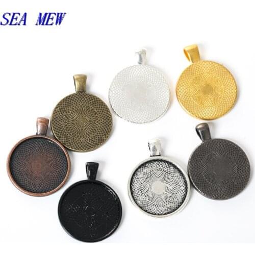 SEA MEW 30PCS 30mm Round Cabochon Base Gold/Silver color Antique Bronze Plated Metal Alloy Pendant Settings For Jewelry Making
